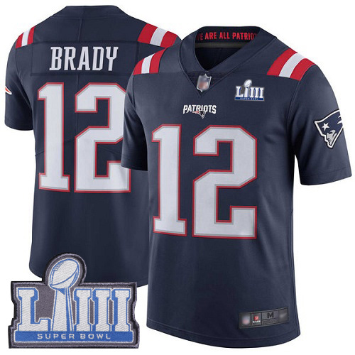 New England Patriots Football #12 Super Bowl LIII Bound Rush Limited Navy Blue Men Tom Brady NFL Jersey->women nfl jersey->Women Jersey